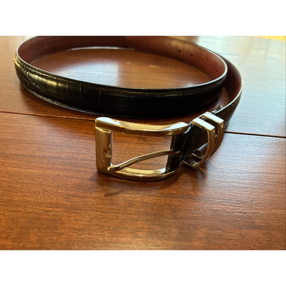 DANIEL CREMIEUX Belt Brown Leather Embossed Crocodile Mens Sz 42 Italian Leather
